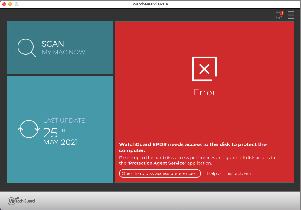 Screen shot of WatchGuard EPDR client